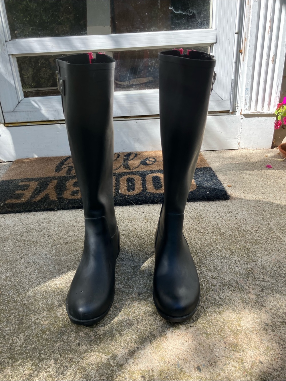 Women’s Tall Black Rain Boots with Side Buckle